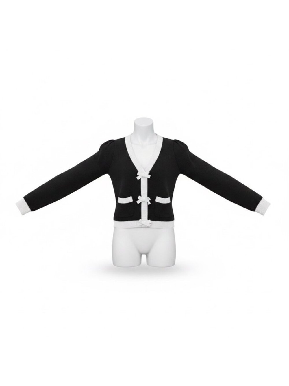 Aqua Womens Black & White Crochet Cardigan With Bow Detail Size M